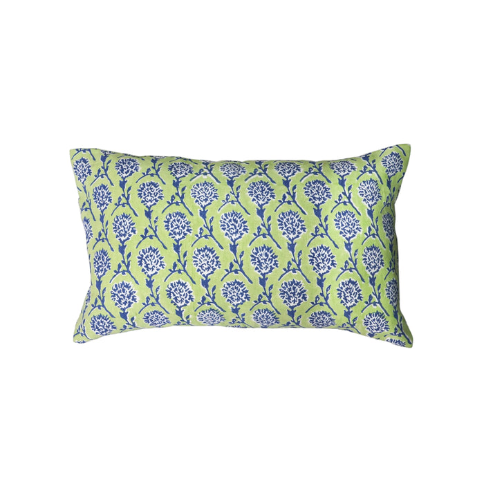 Nikhar - Lumbar Linen Throw Pillow Cover - Lily Green