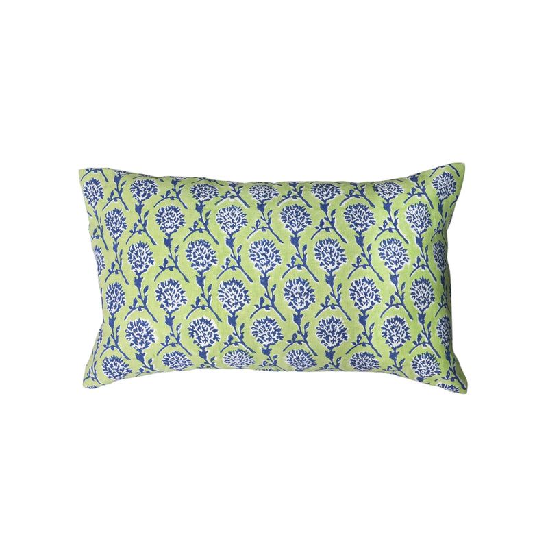 Nikhar - Lumbar Linen Throw Pillow Cover - Lily Green