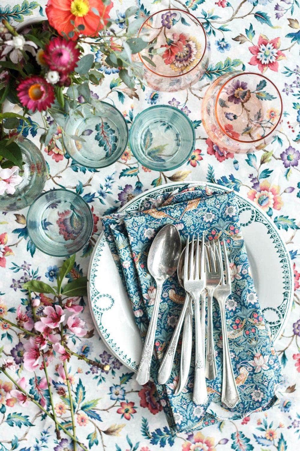 Reversible Stitch Napkin Set Made With Liberty Fabric Strawberry Thief & Capel