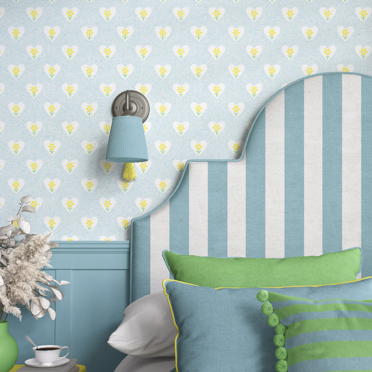 Daffodil Hearts Wallpaper - Sky Blue