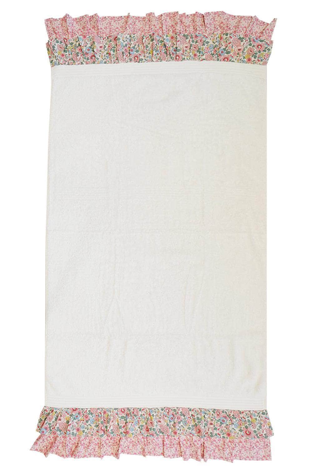 Ruffle Edge Towel Made With Liberty Fabric Betsy Blossom Pink & Mitsi Valeria