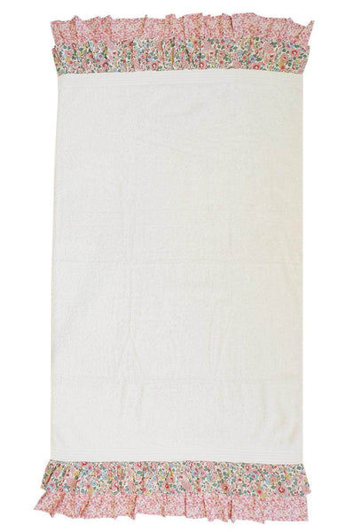 Ruffle Edge Towel Made With Liberty Fabric Betsy Blossom Pink & Mitsi Valeria