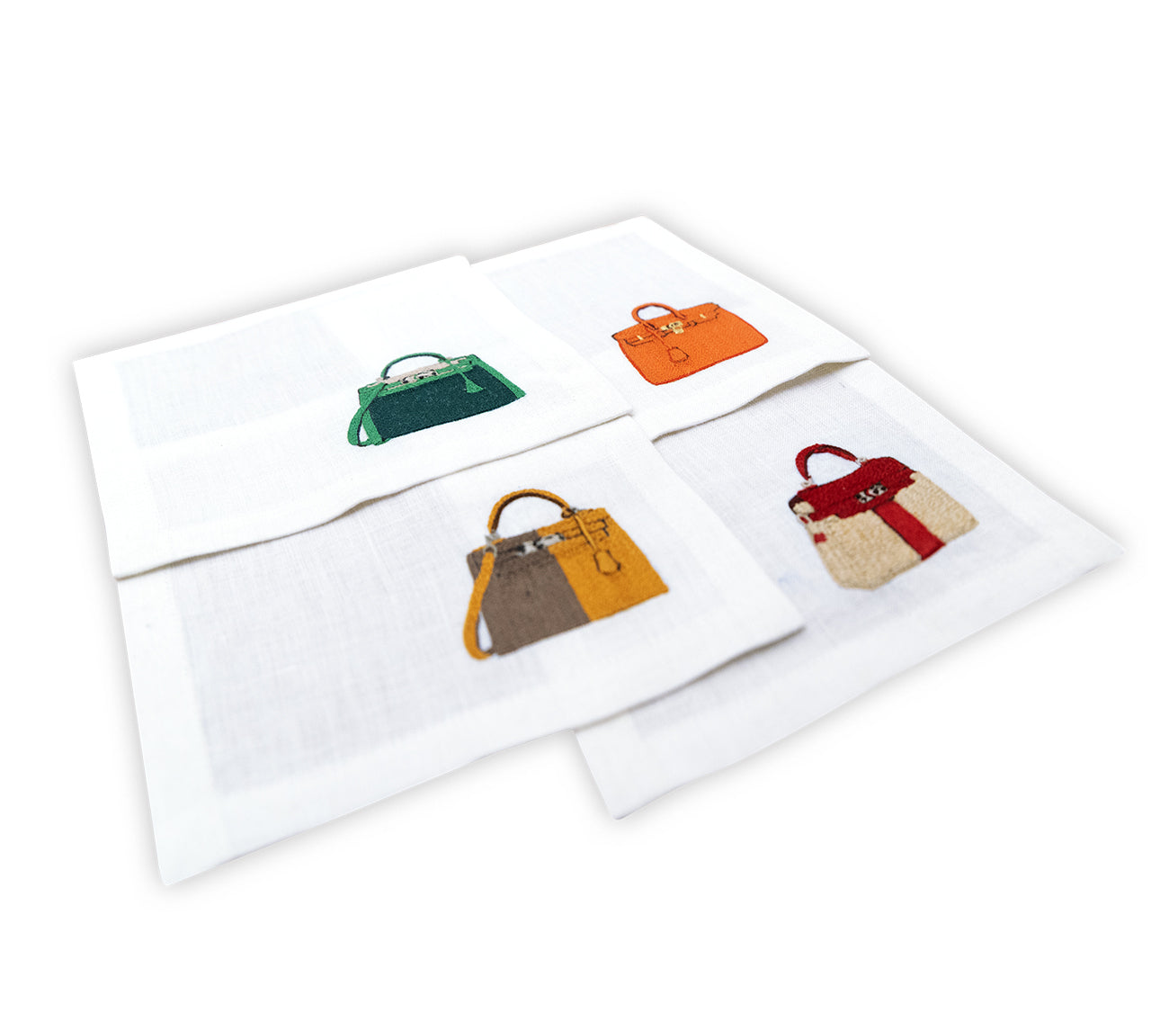 Embroidered Table Linen - Handbag Cocktail Napkins 4 (Set of 4)