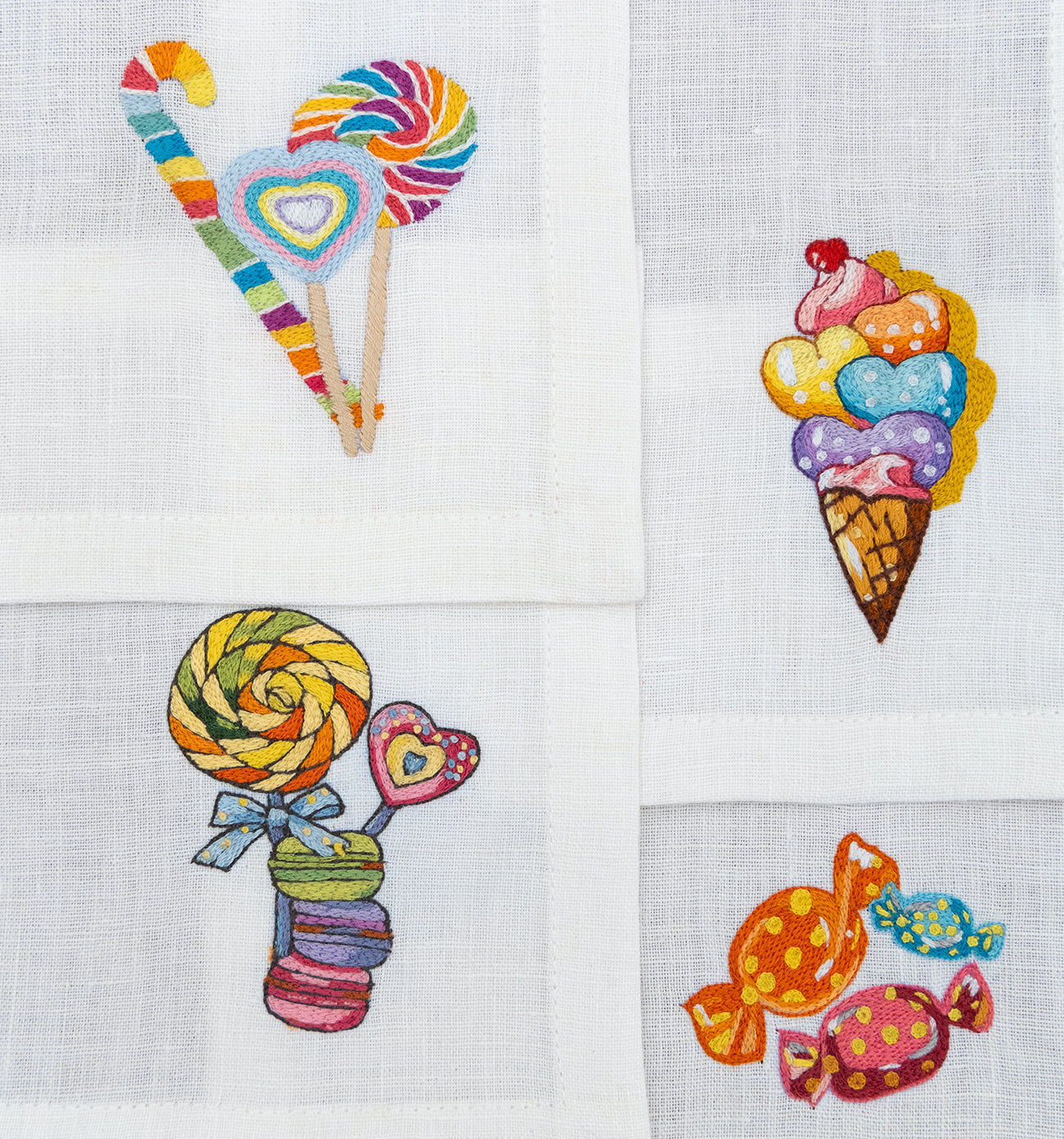 Embroidered Table Linen - Candy Cocktail Napkins (Set of 4)