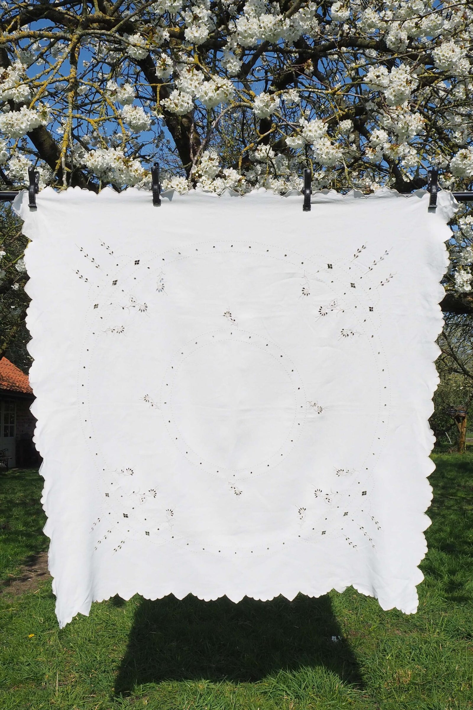 Vintage Linen Broderie Anglaise Tablecloth