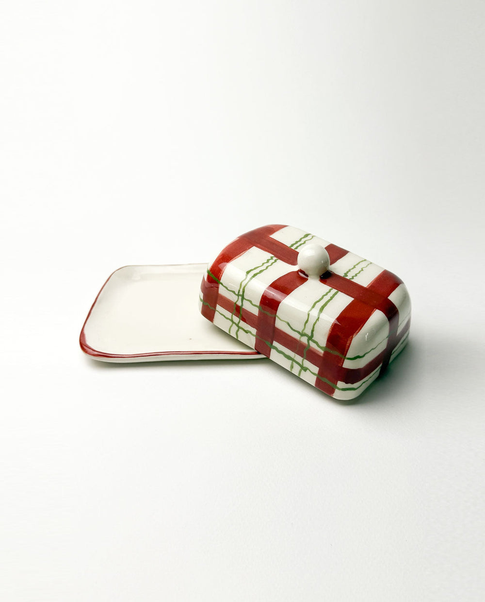Handcrafted Plaid Ceramic Butter Dish