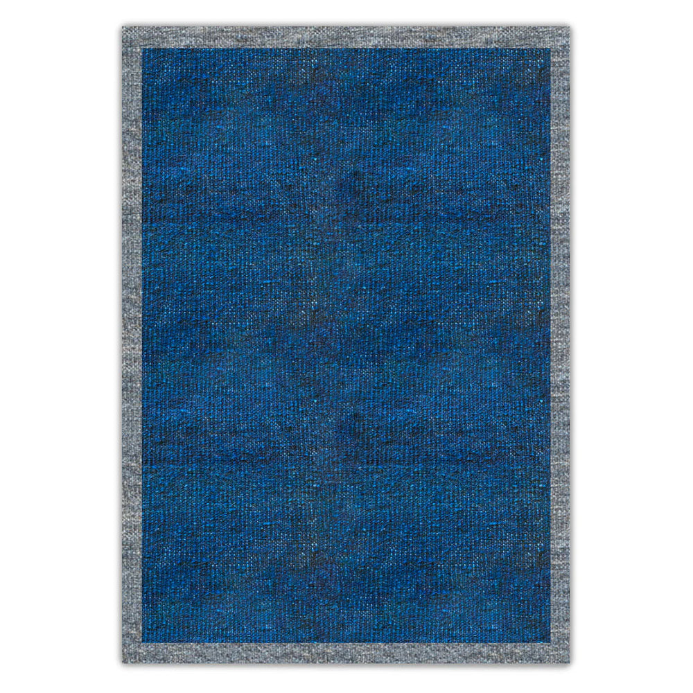 Navy with Grey Border Flatweave Rug