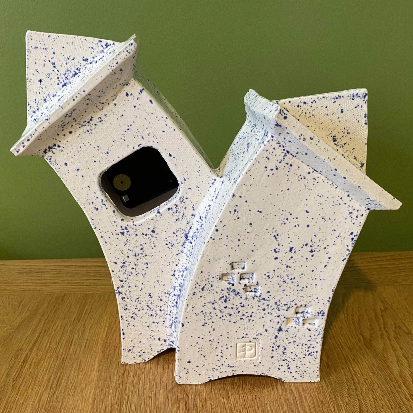 Double Ceramic Mantel Clock - Light Blue Speckle Glaze