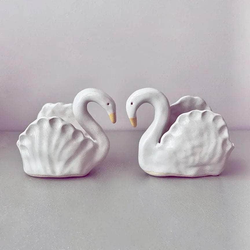 Handmade White Ceramic Small Swan Vase