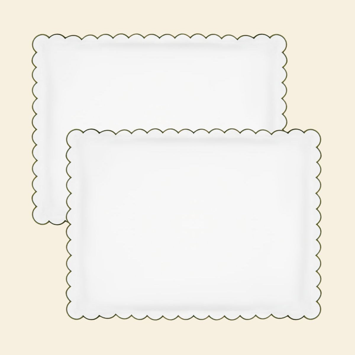 The Scalloped Pillowcases in White & Forest Green Cotton Percale (Set of 2)