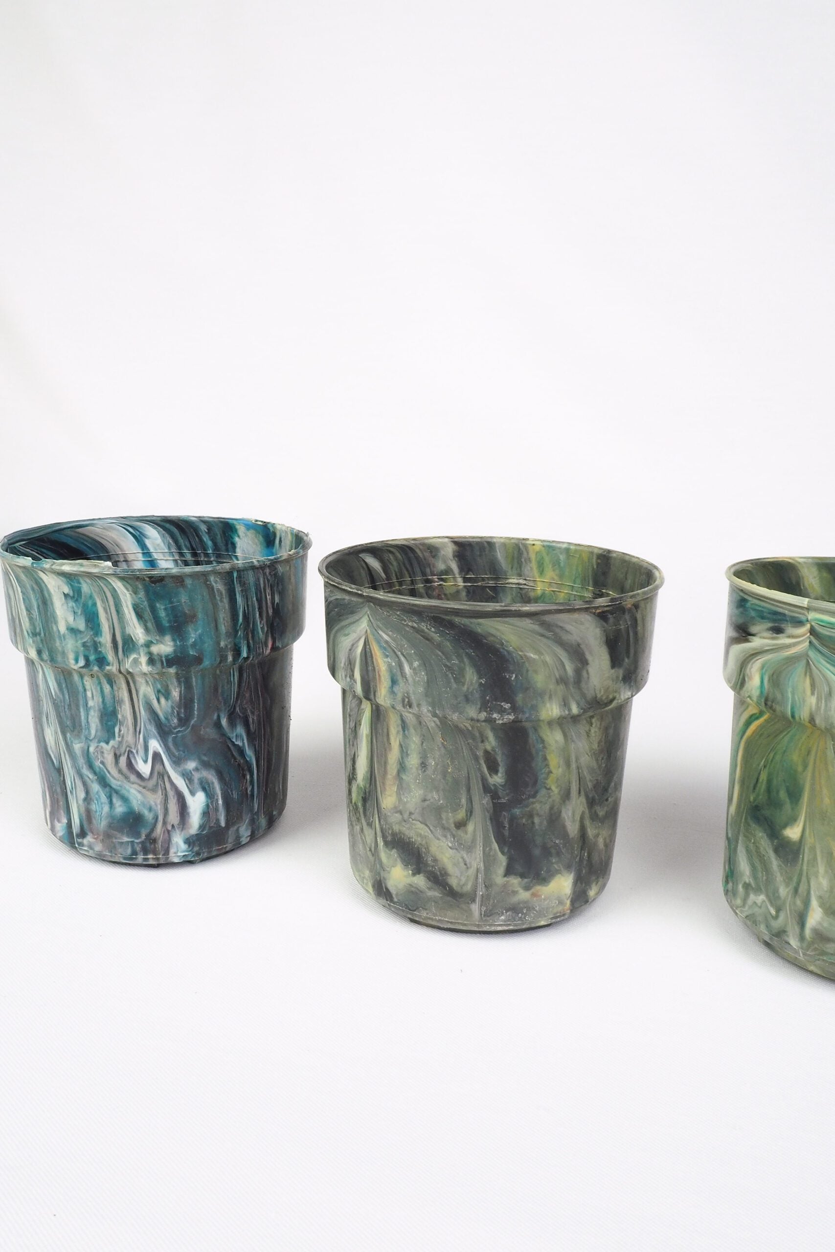 3 Vintage Marbled Plant Pots