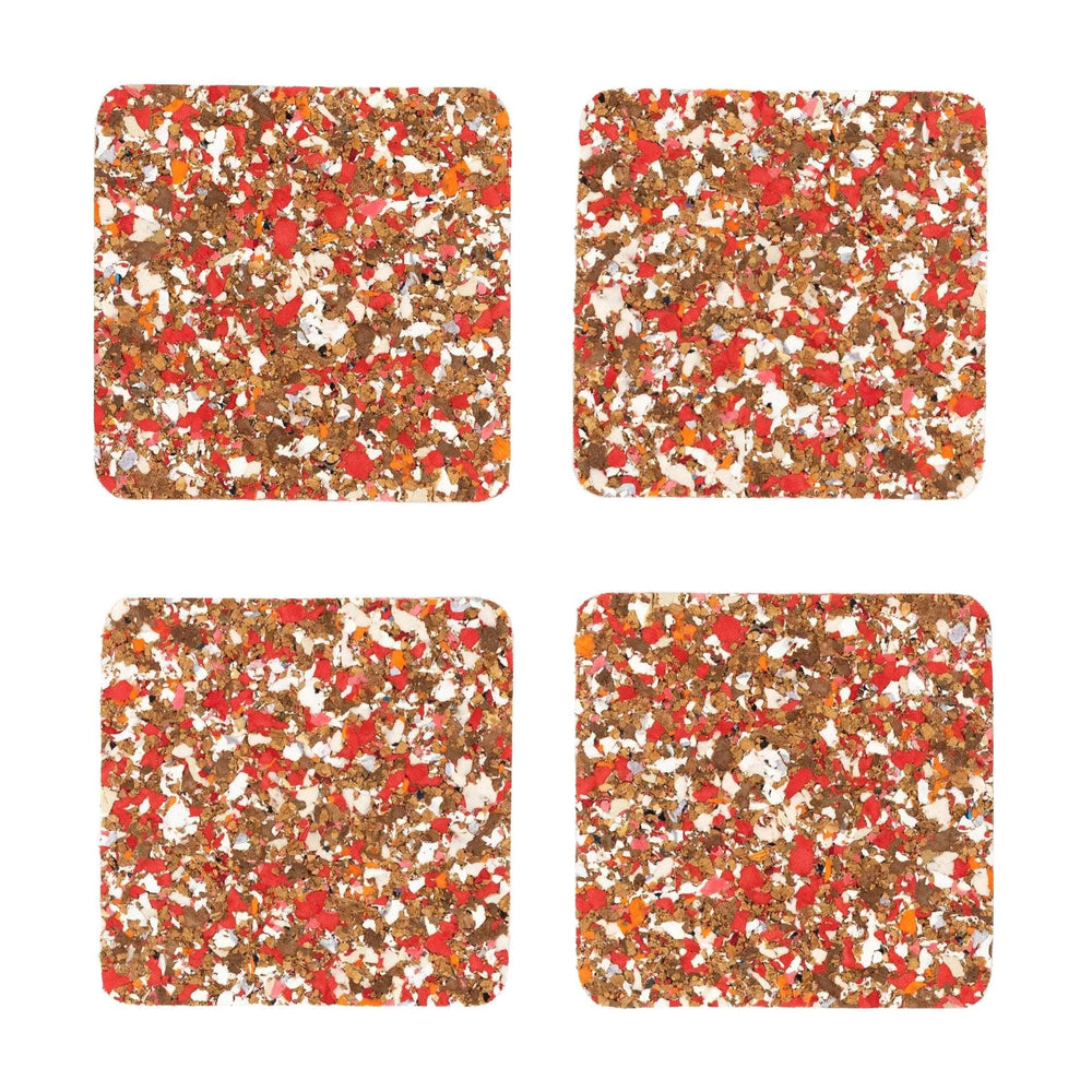 Red Speckled Square Cork Coasters - Set of 4