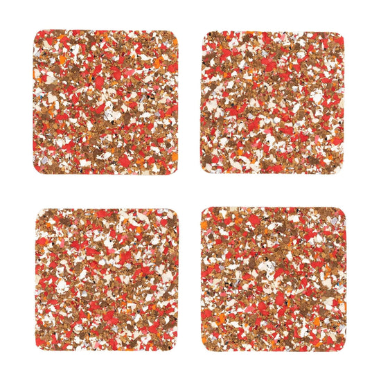 Red Speckled Square Cork Coasters - Set of 4