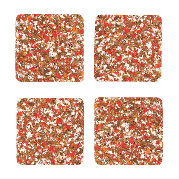 Red Speckled Square Cork Coasters - Set of 4