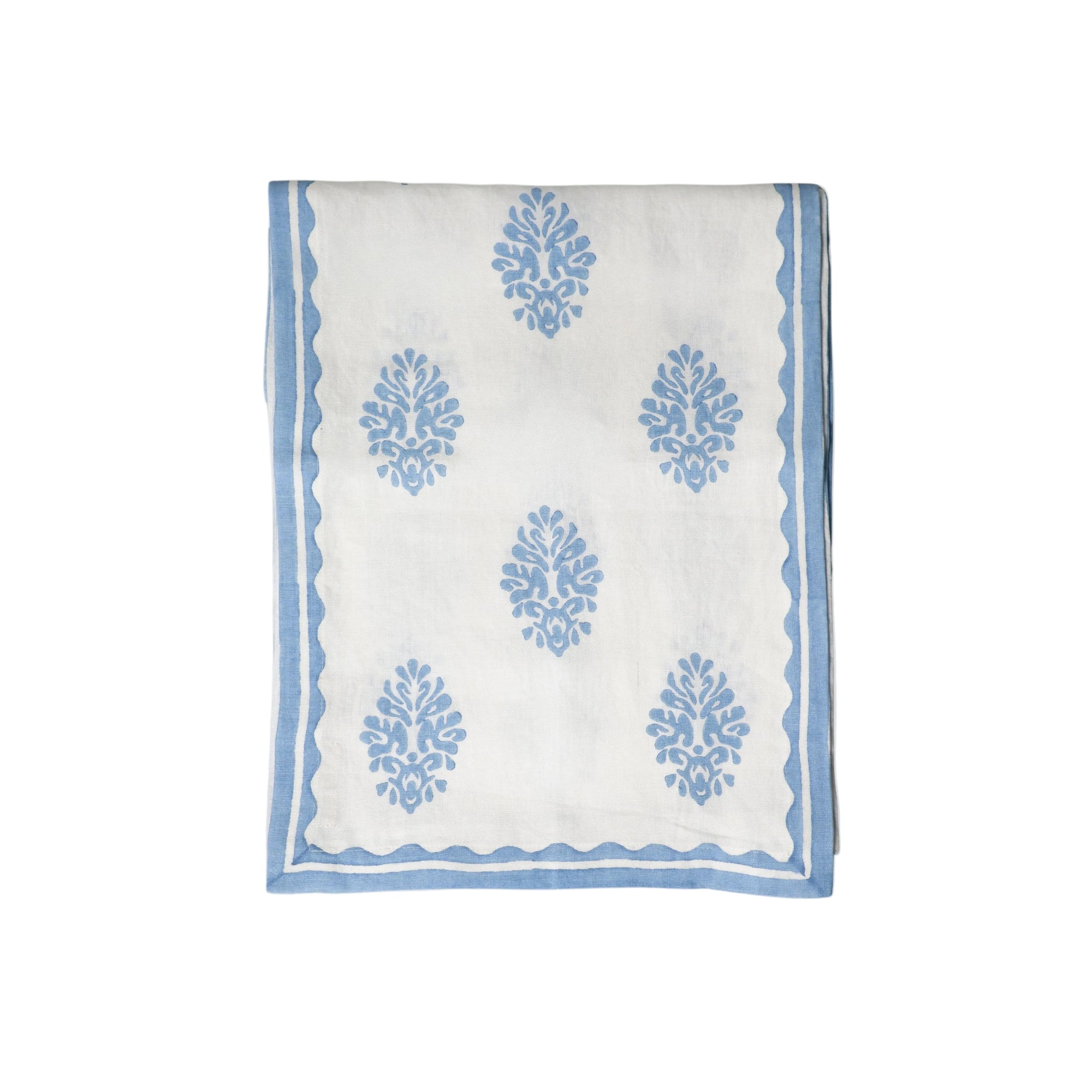 Nila - Pure Linen Hand-Printed Table Runner - Pastel Blue