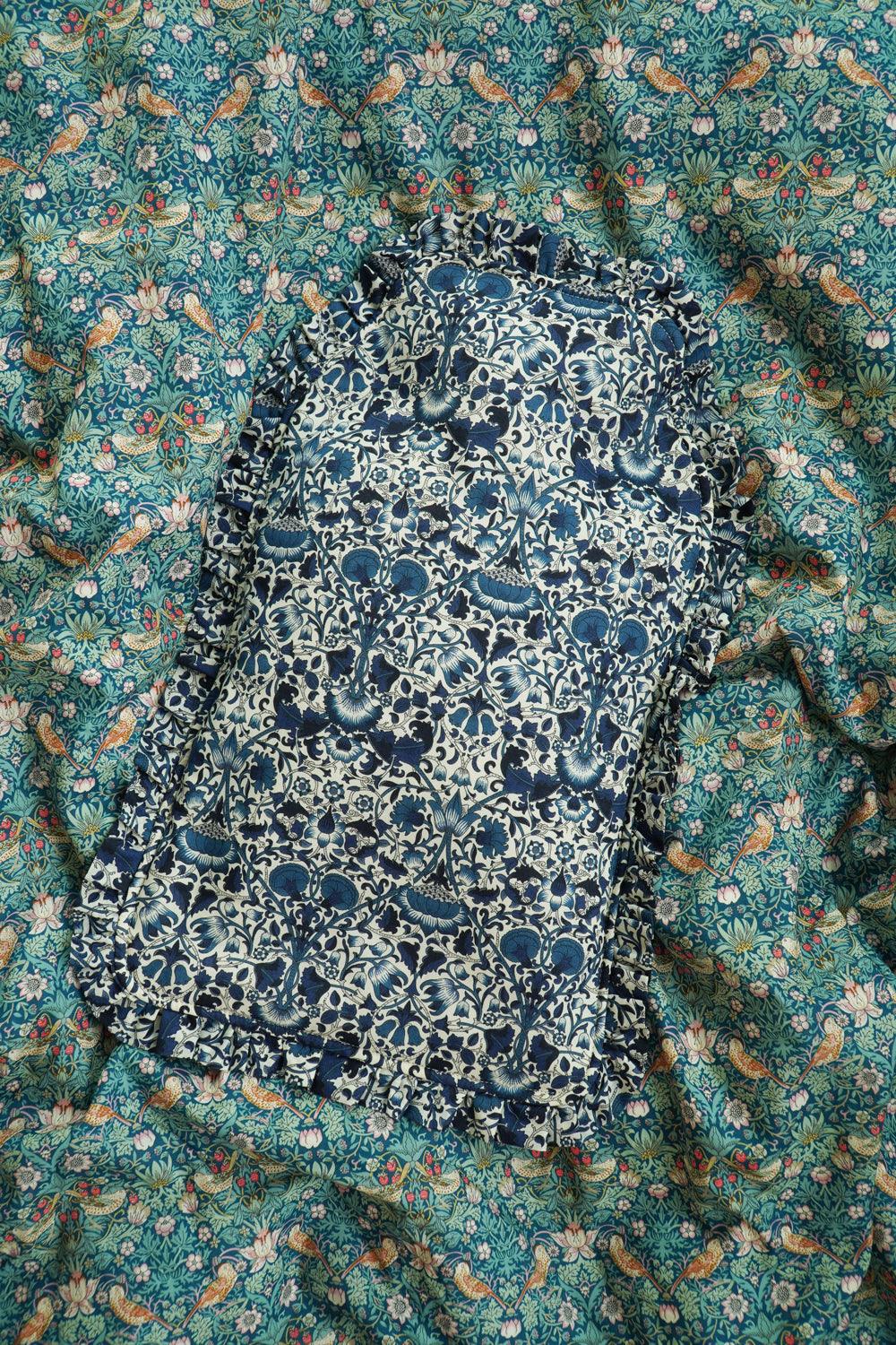 Liberty Fabric Ruffle Edge Hot Water Bottle LODDEN NAVY