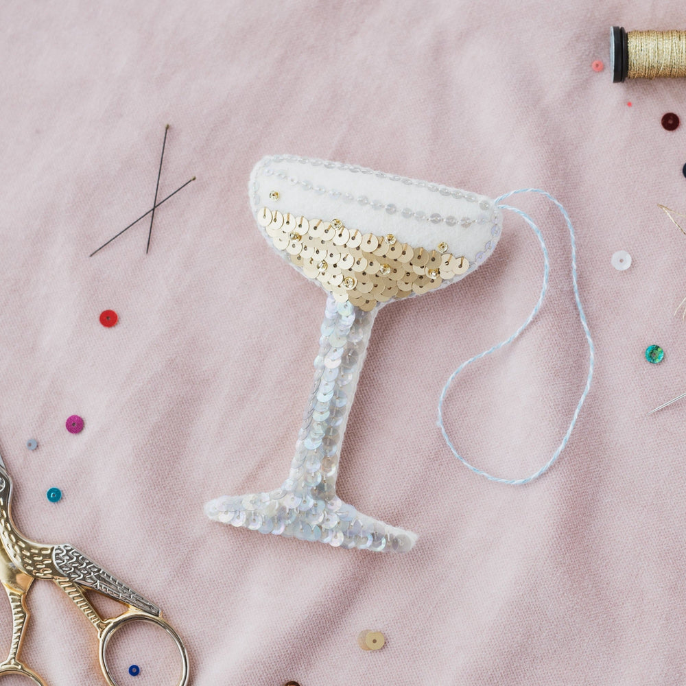 Champagne Coupe Sequin Hanging Ornament