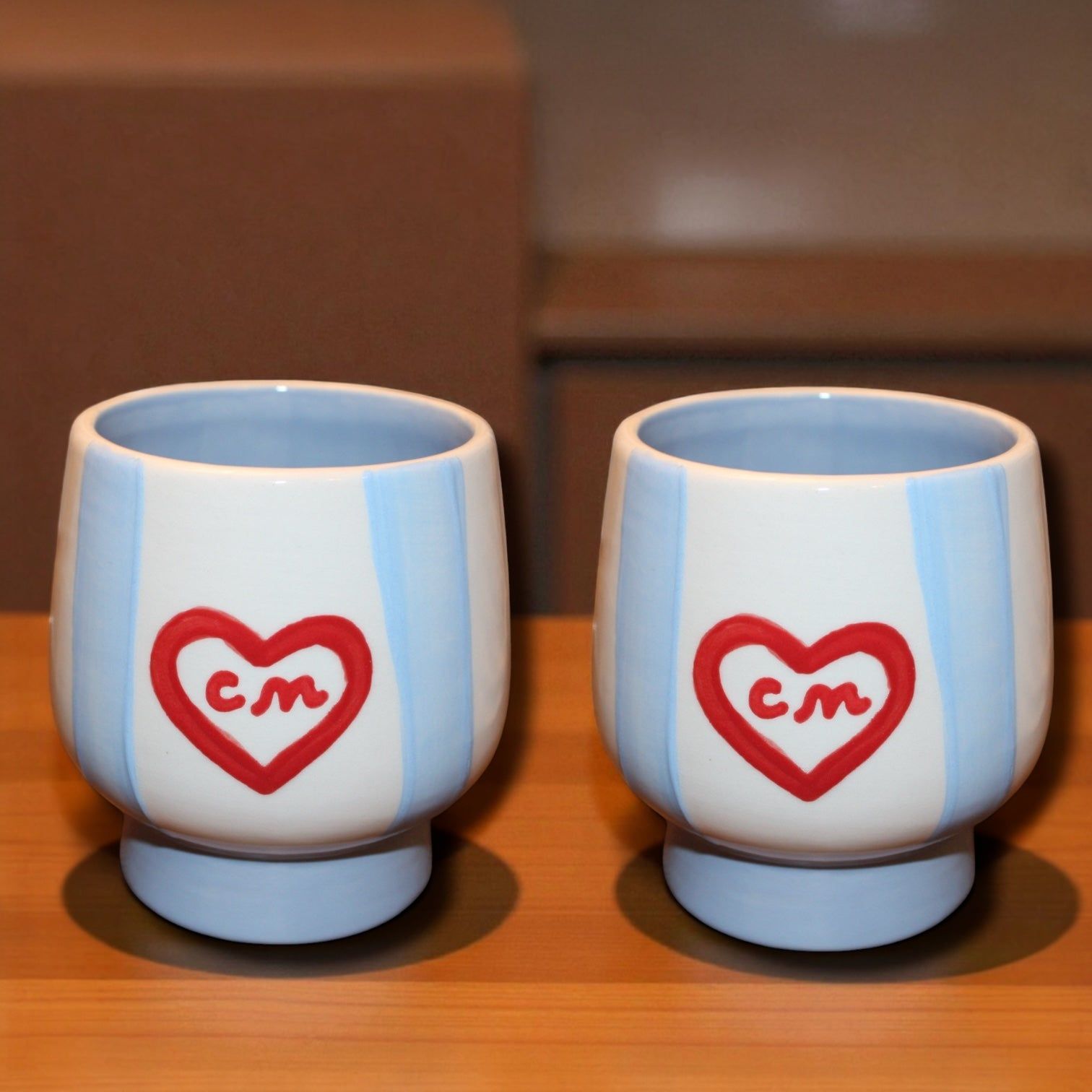 Hand-painted Custom Striped Cups/Collection of Two