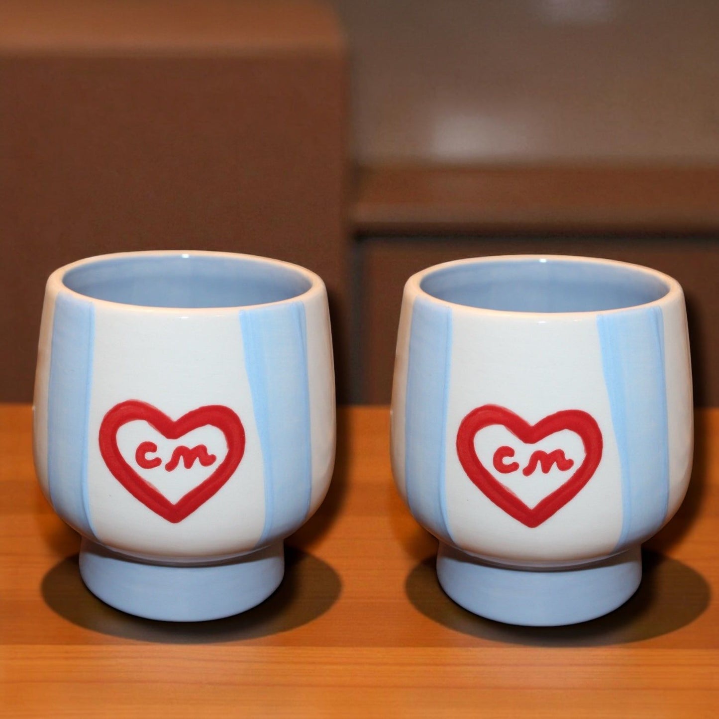 Hand-painted Custom Striped Cups/Collection of Two