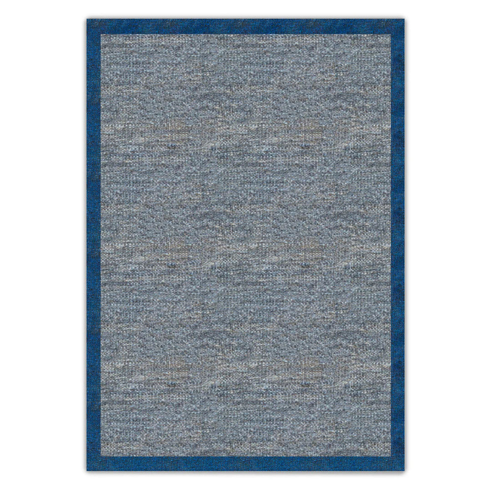 Grey with Navy Blue Border Flatweave Rug