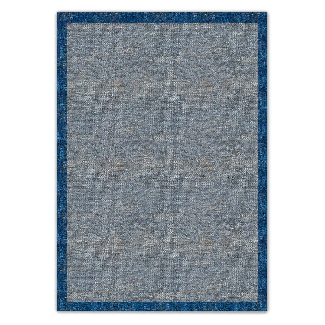 Grey with Navy Blue Border Flatweave Rug