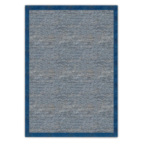 Grey with Navy Blue Border Flatweave Rug