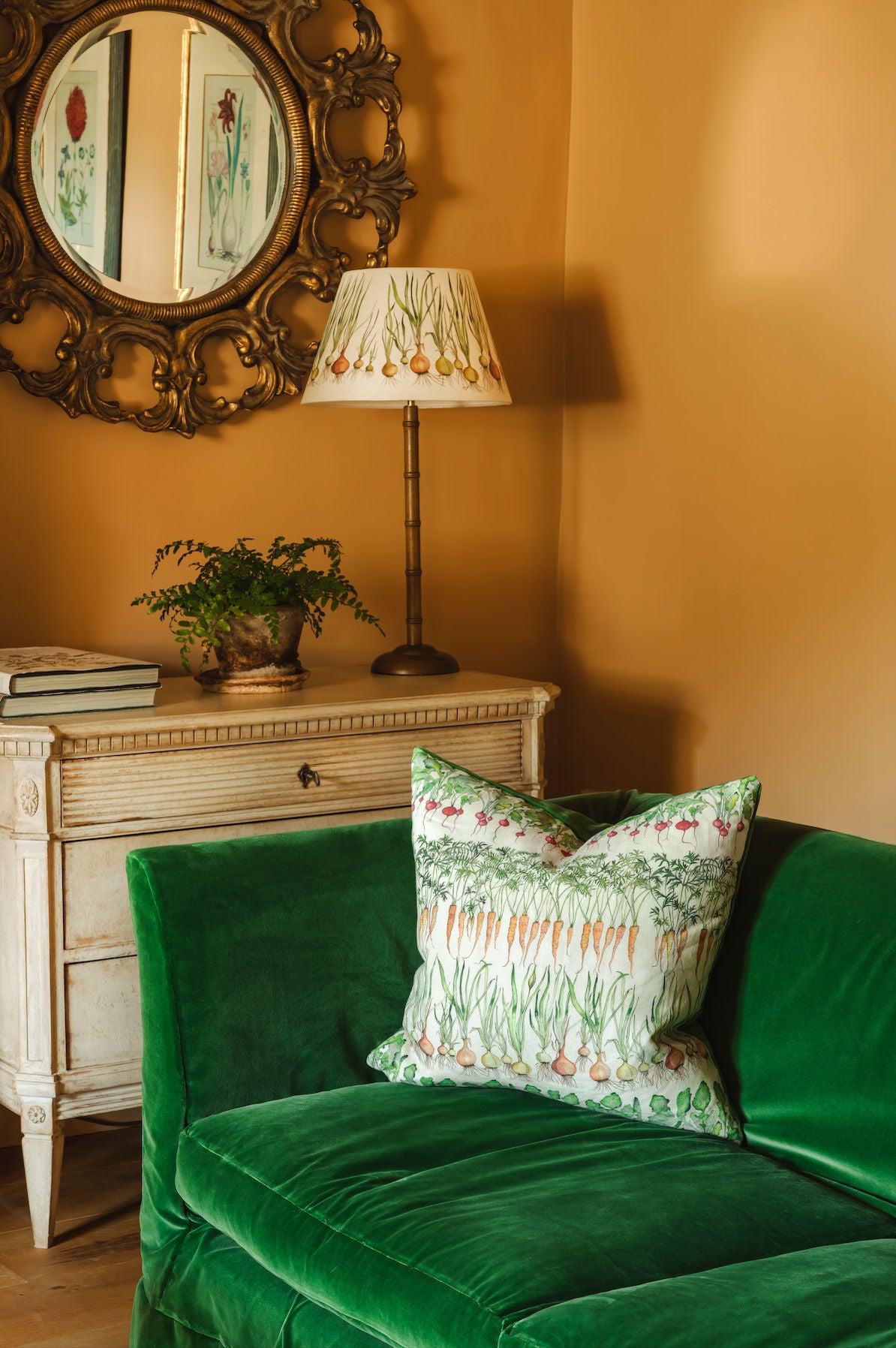 Square Veg Row (Med) Cushion with Green Velvet