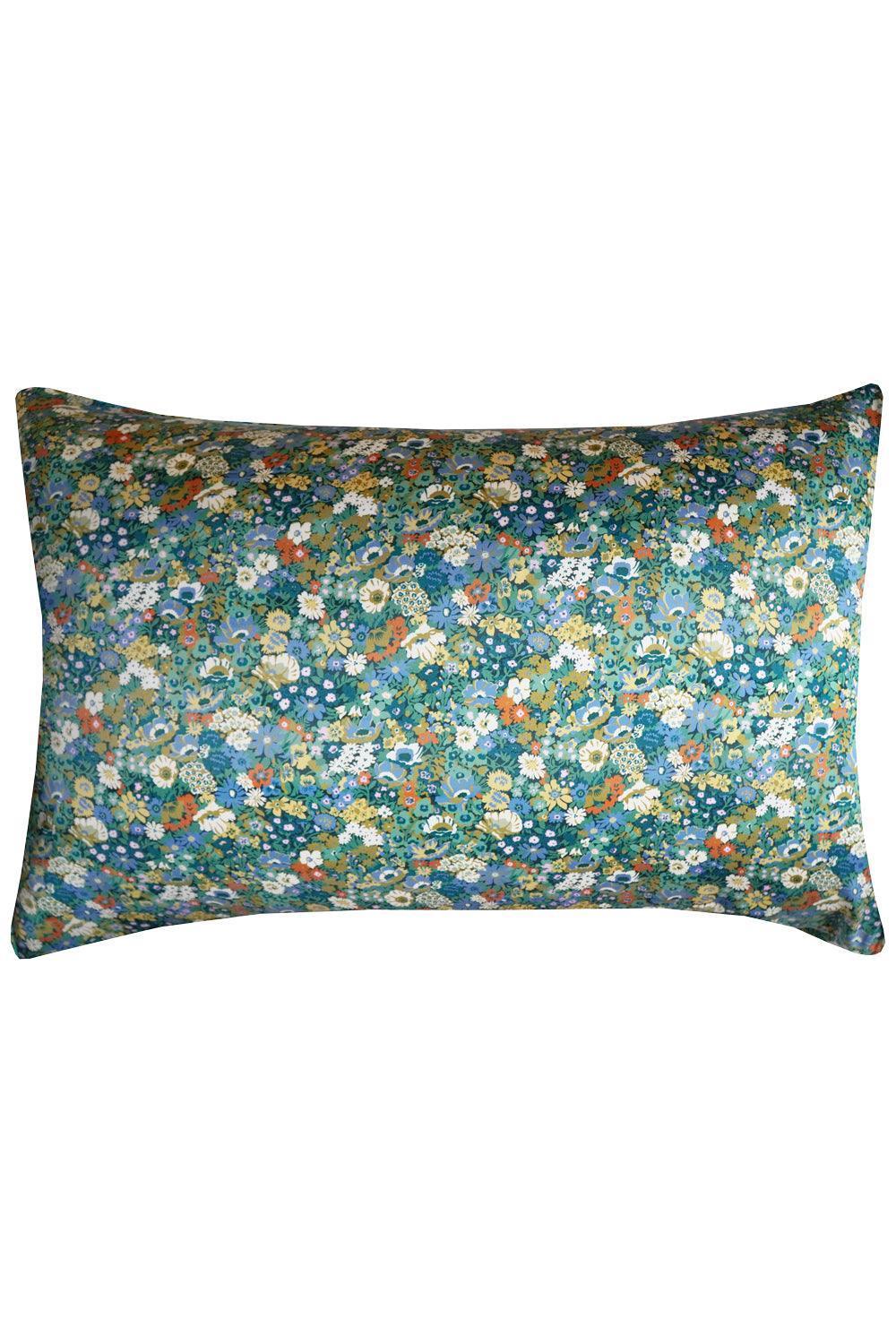 Silk Pillowcase made with Liberty Fabric THORPENESS BLUE GREEN