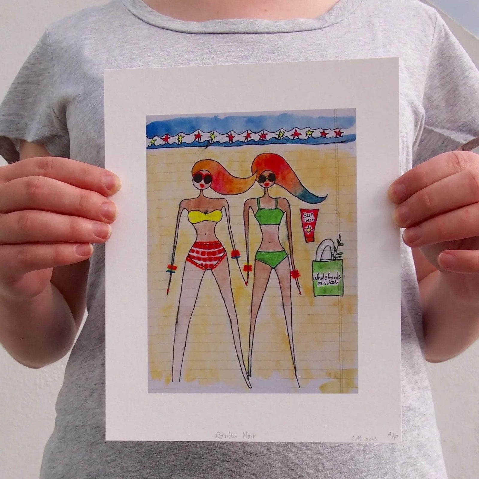 Giclee Print Of 2 Girls On The Beach With Rainbow Hair