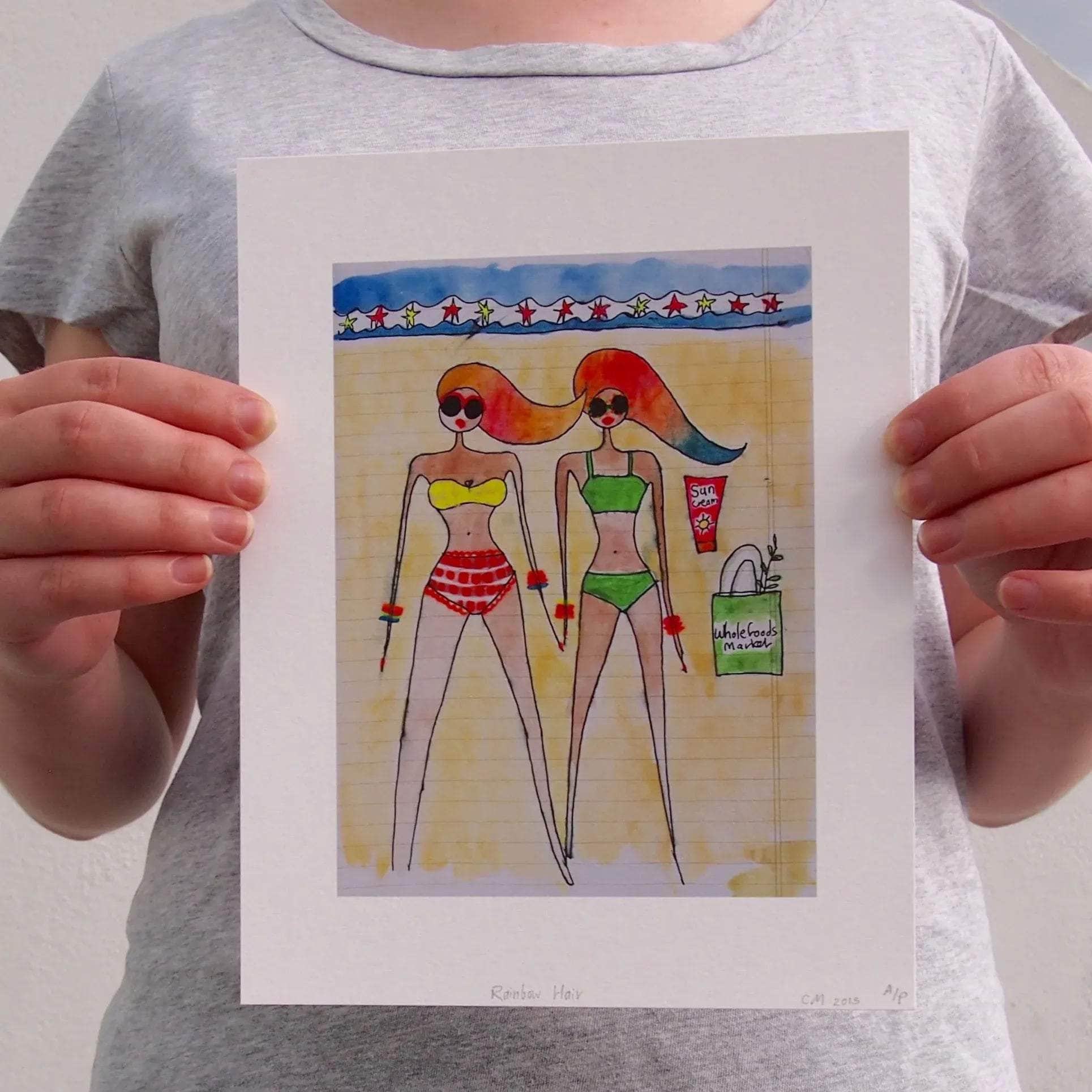 Giclee Print Of 2 Girls On The Beach With Rainbow Hair