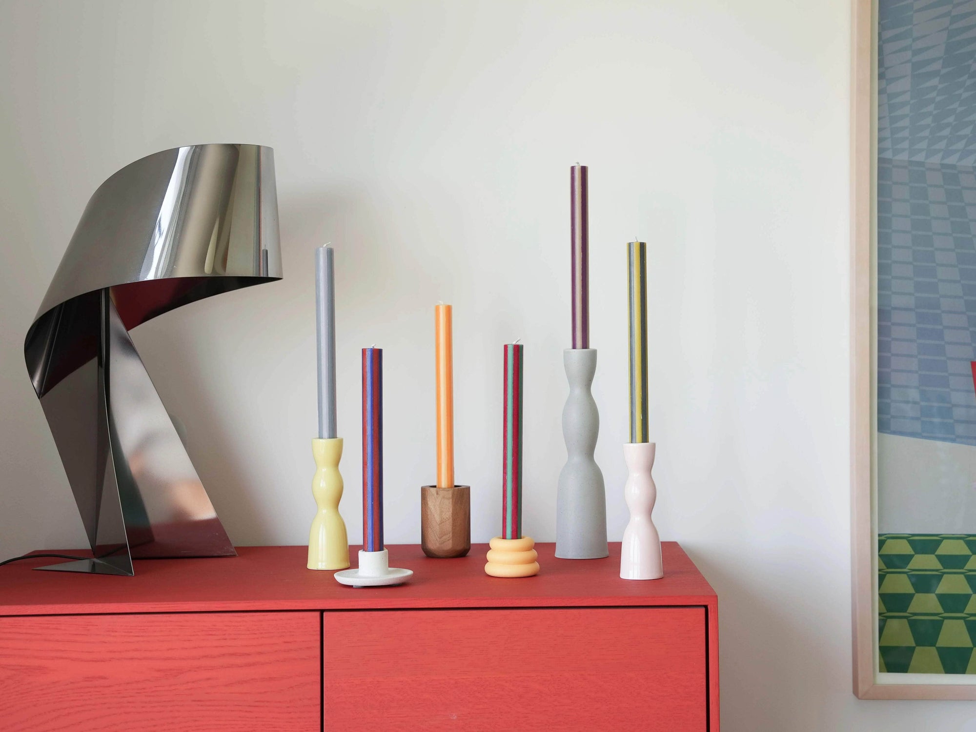 Stripe Dinner Candles - Mixed Set: Colours Soft 1