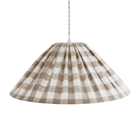 Malala Conical Pendant Light in Beige with Large Check Pattern