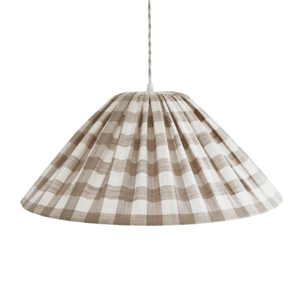 Malala Conical Pendant Light in Beige with Large Check Pattern