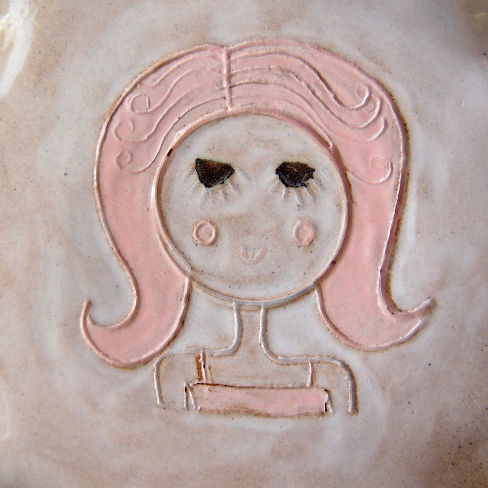 Pink Hair Girl Mini Pottery Face Plate