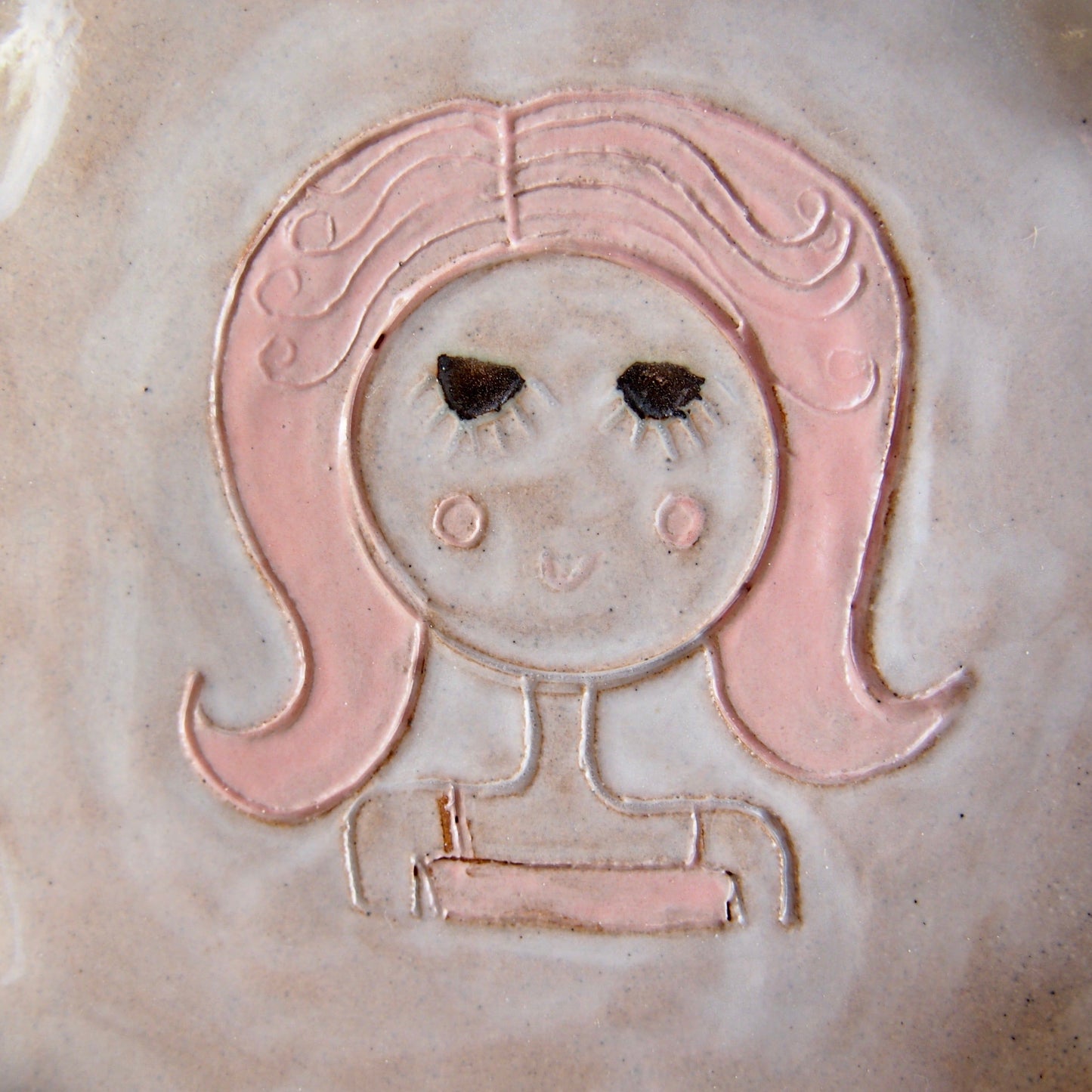 Pink Hair Girl Mini Pottery Face Plate