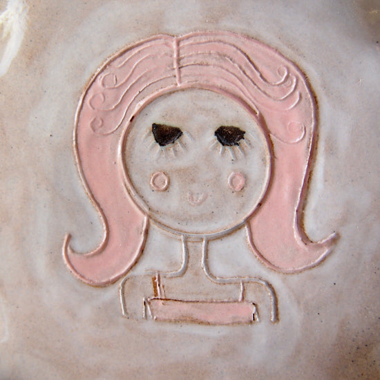 Pink Hair Girl Mini Pottery Face Plate