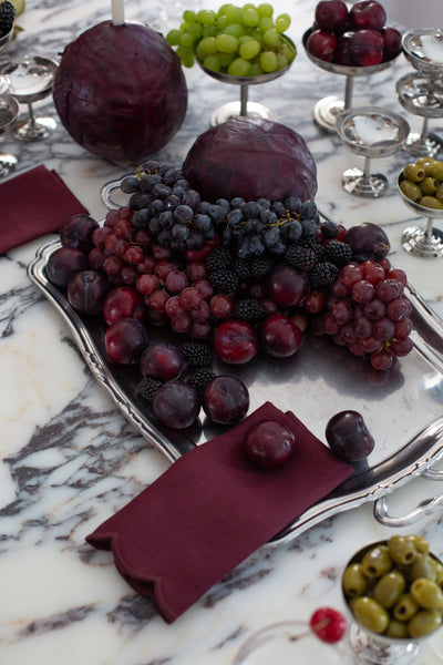 Scallop Linen Napkins Aubergine - Set of 2