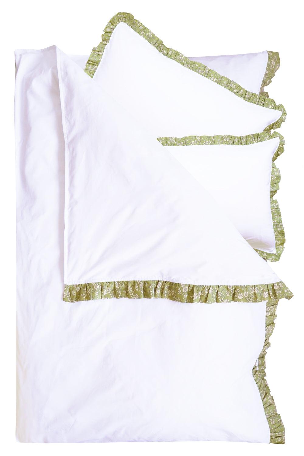 Frill-Edge White Duvet Set made with Liberty Fabric CAPEL PISTACHIO