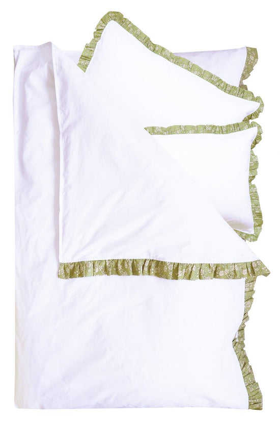 Frill-Edge White Duvet Set made with Liberty Fabric CAPEL PISTACHIO