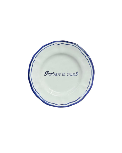 Ceramic Scalloped Blue Quote Bread Plate Set of 4
