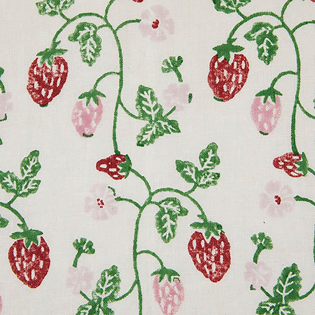 Strawberry Block Printed Fabric Linen/Cotton Grass Sample