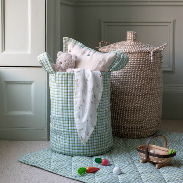 Large Quilted Storage Basket - Greenhouse Gingham / Little Farm