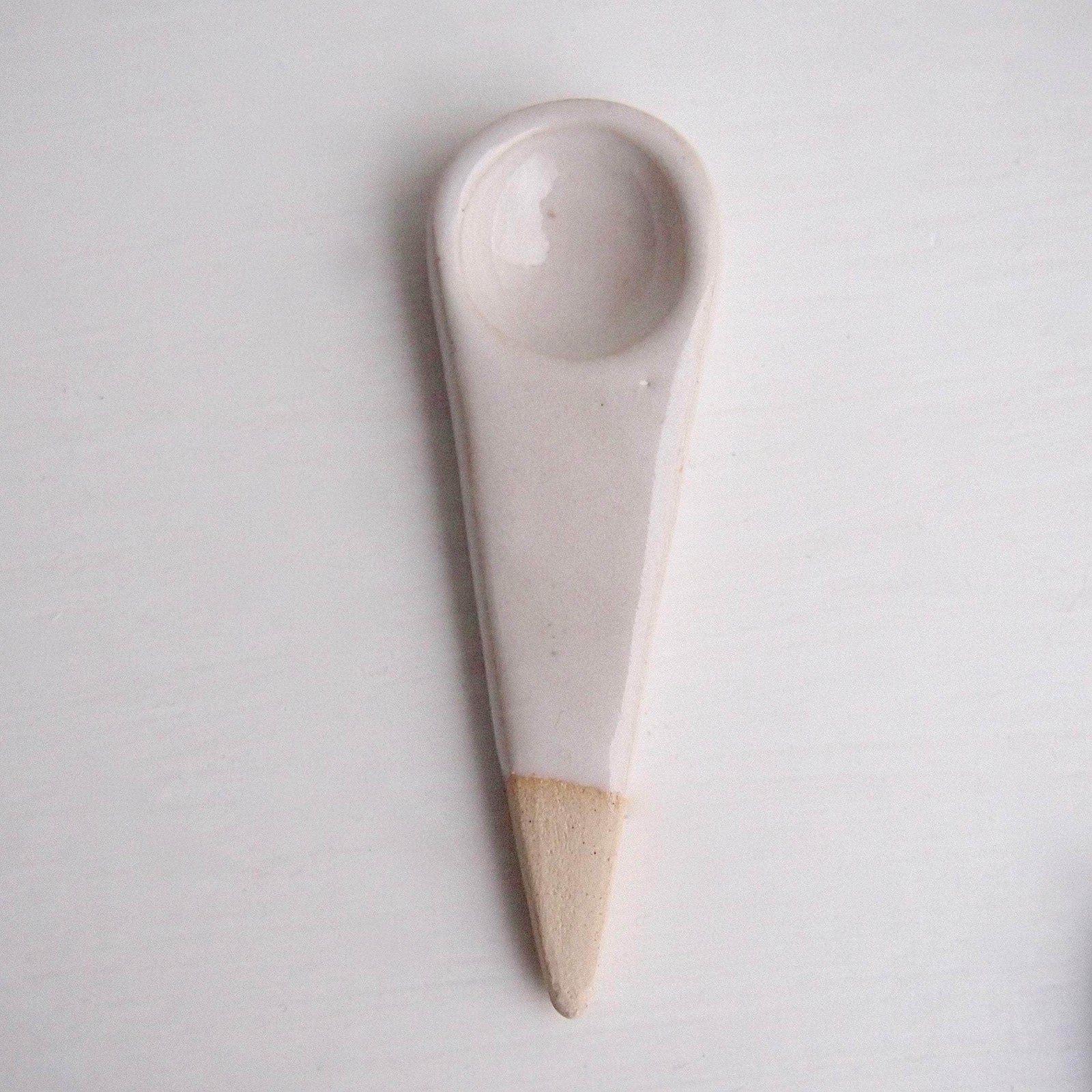 Handmade Mini White Ceramic Salt or Spice Spoon