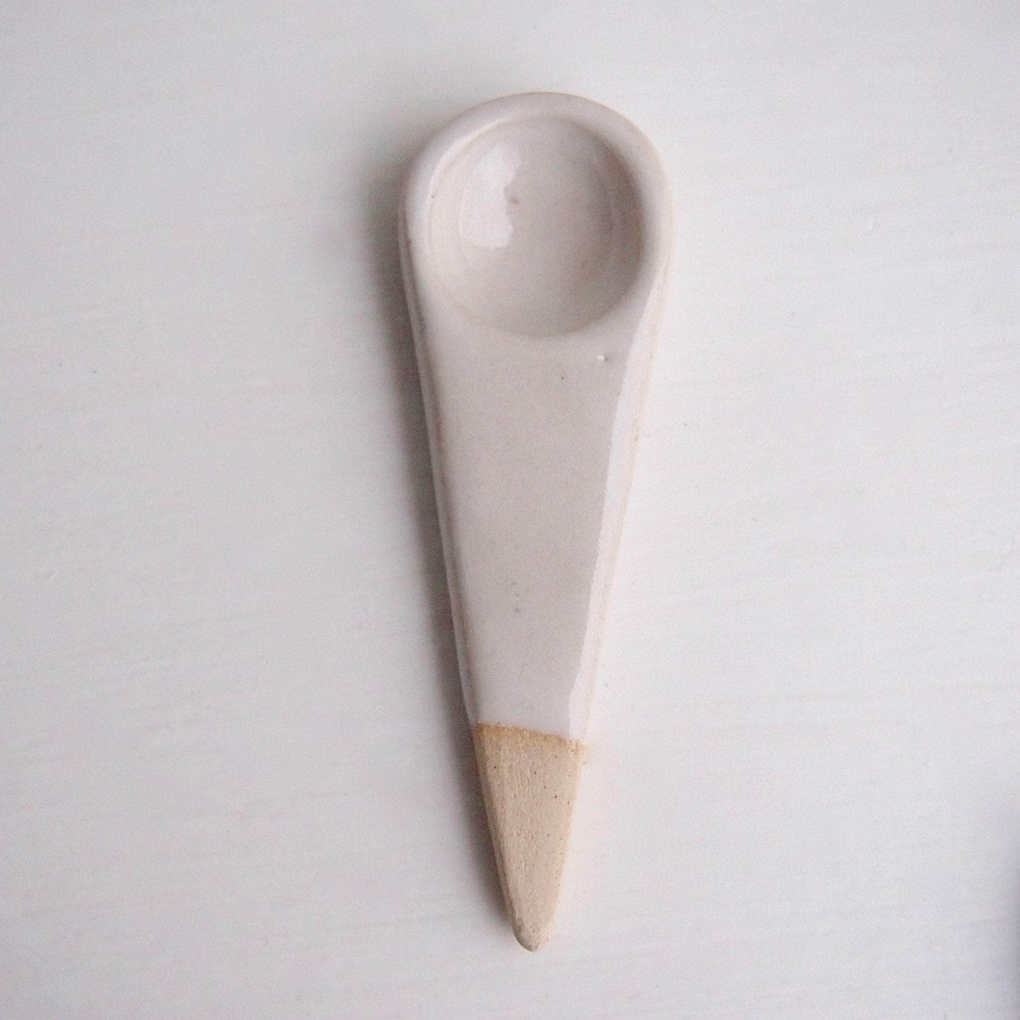 Handmade Mini White Ceramic Salt or Spice Spoon
