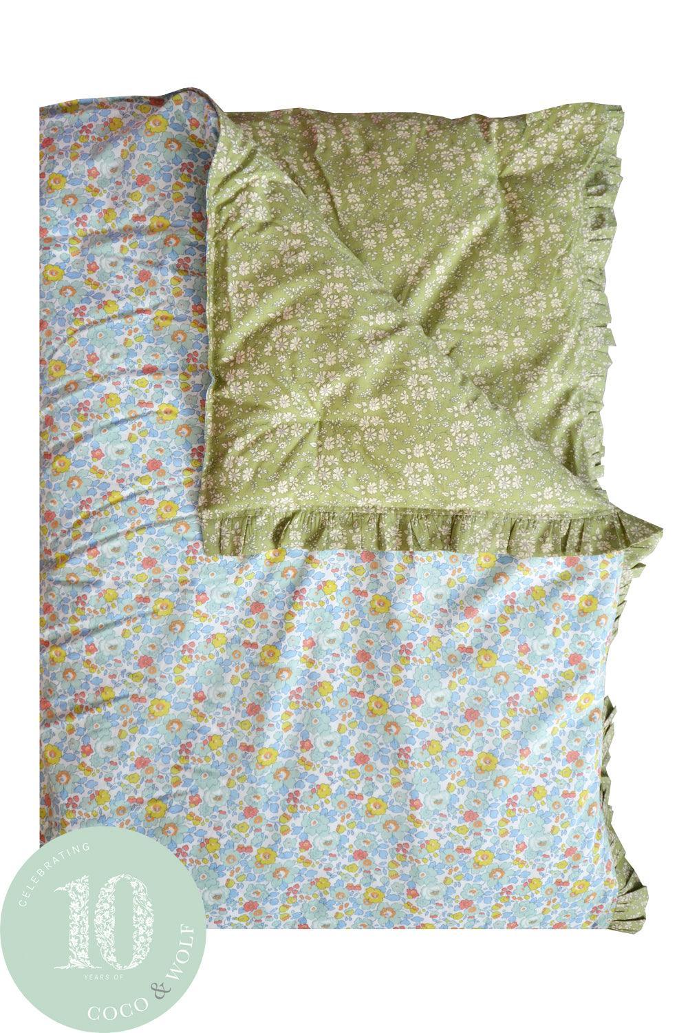 Reversible Ruffle Edge Heirloom Quilt Made With Liberty Fabric Betsy Sage & Capel Pistachio