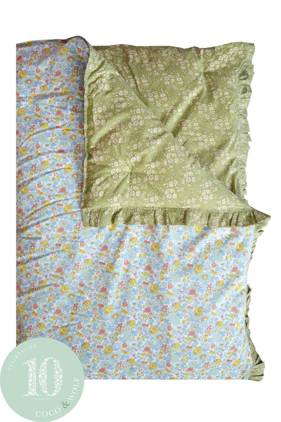 Reversible Ruffle Edge Heirloom Quilt Made With Liberty Fabric Betsy Sage & Capel Pistachio
