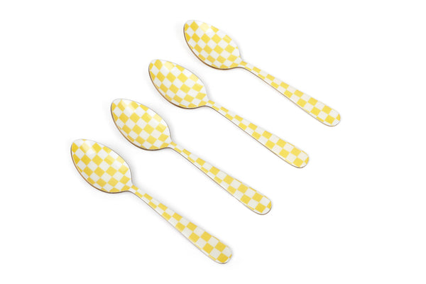 Yellow Enamel Spoon Set – (Set of 4) , 5.4 x 1 Inches