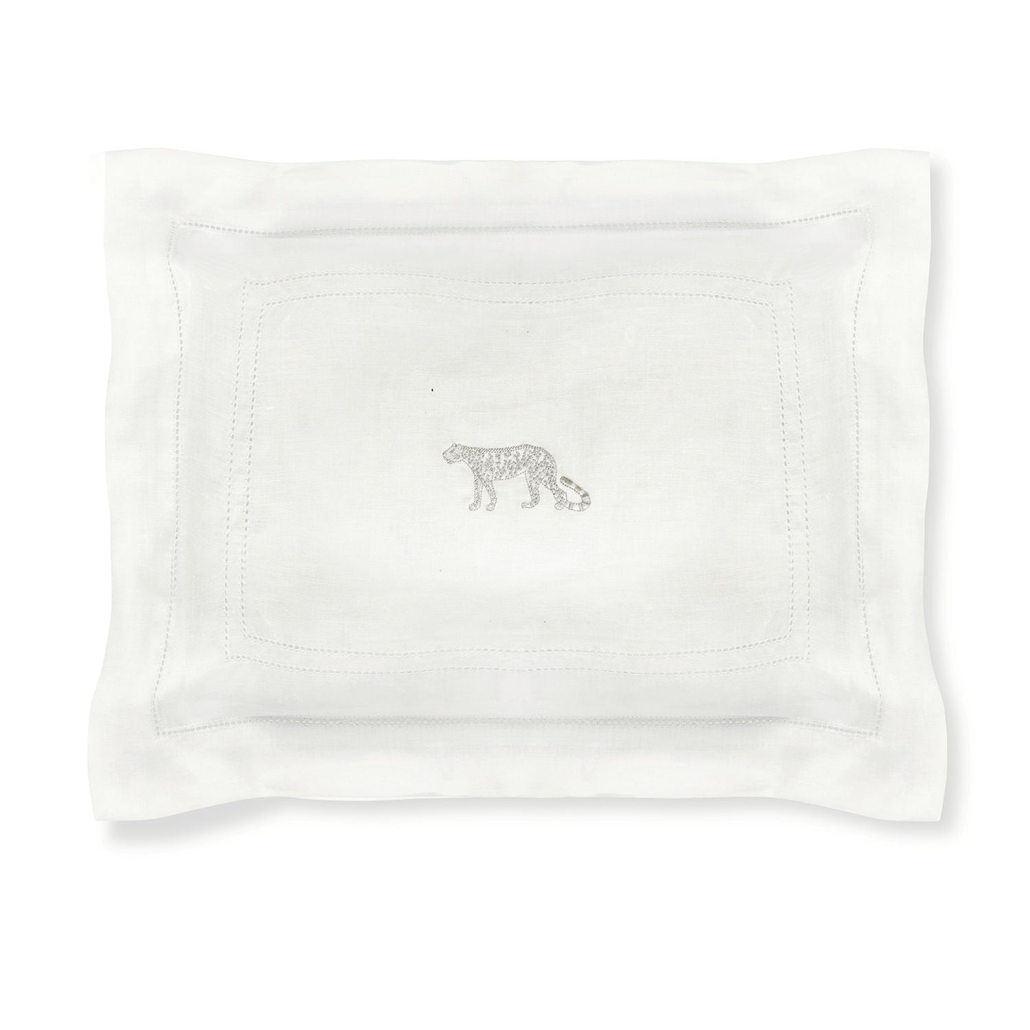 Boudoir Pillow with Ivory White Hemstitch and Leopard Embroidery