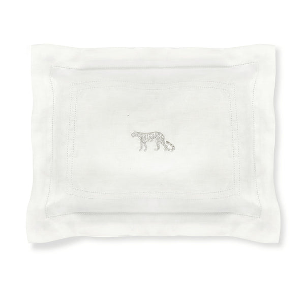Boudoir Pillow with Ivory White Hemstitch and Leopard Embroidery