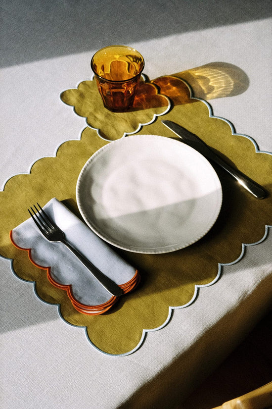 Zero-Waste Scalloped Linen Cocktail Napkins Willow Green - Set of 4